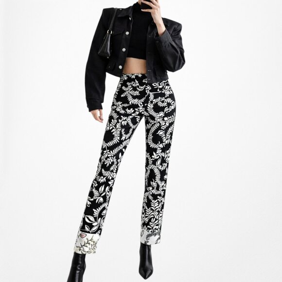 Zara Blue High Waisted Floral Print Tailored Tapered Dress Pants  display picture 1